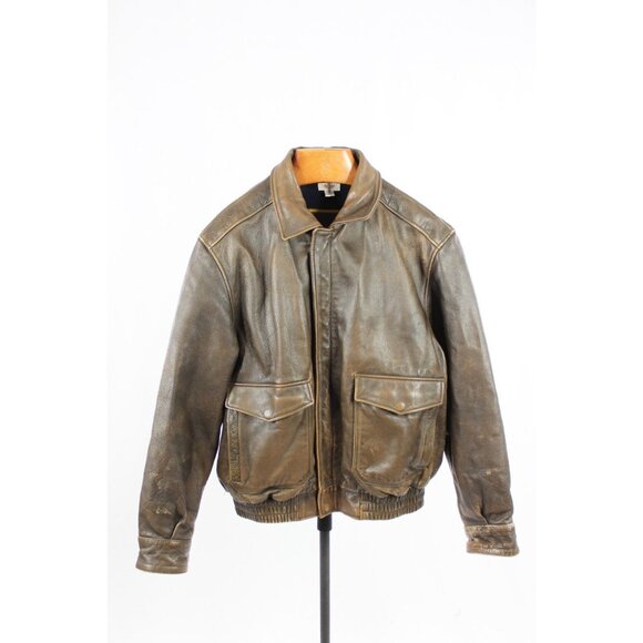 Vintage WILSONS Adventure Bound Brown Leather Aviator Bomber Jacket, Size L - Picture 1 of 16